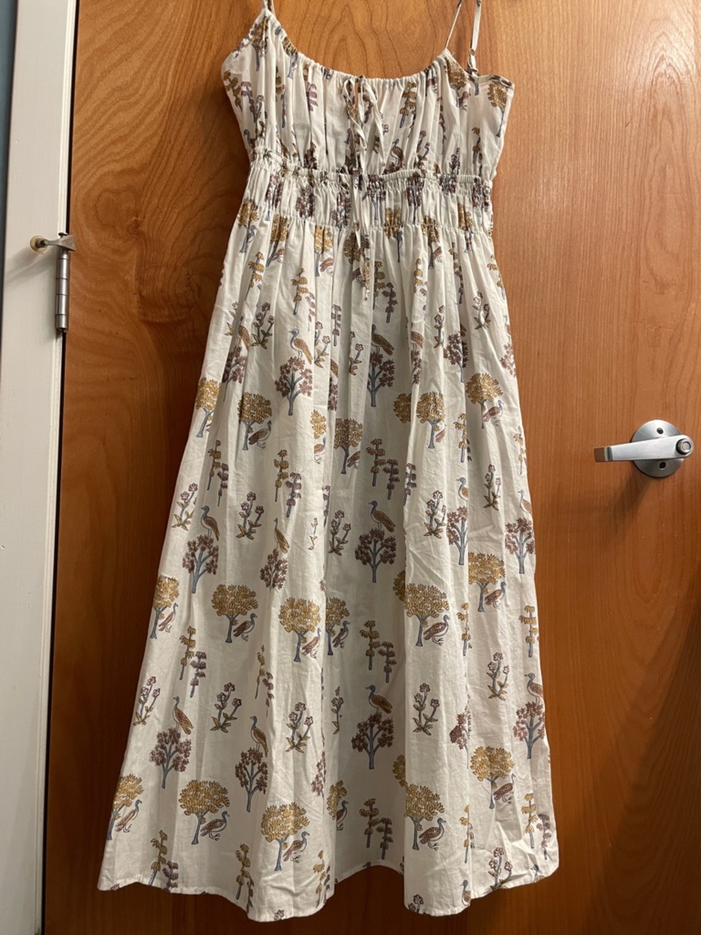Ciao Lucia off white Smocked dress w/ Multi-Color Print; M but fits like a S-M.